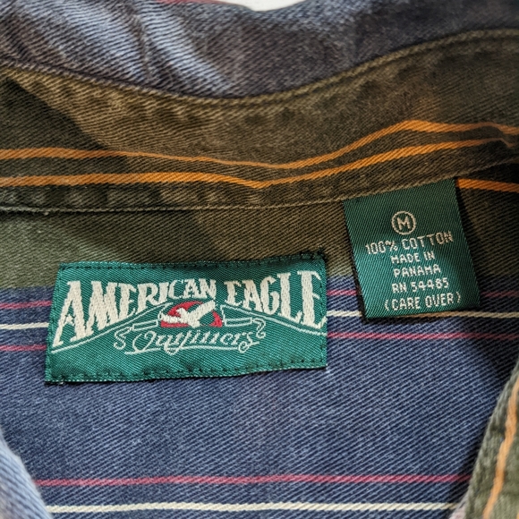 Vintage American Eagle Striped Denim Long Sleeve Button Down Shirt Men’s Medium. - Picture 2 of 5